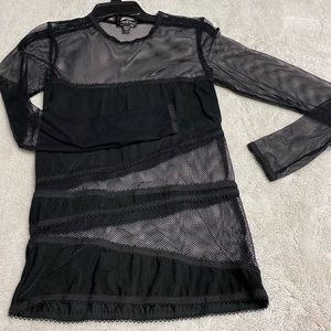 Bebe - Women’s top - Size L - Black cotton with mesh detail.